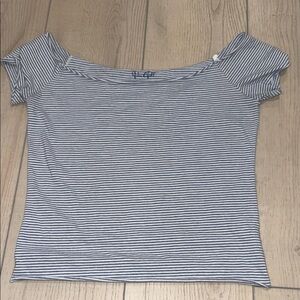 Brandy Melville Blue and White Striped Off-Shoulder Crop Top